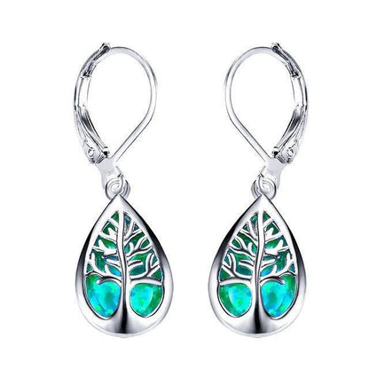 Boucles d'oreilles Arbre de vie en opale et argent