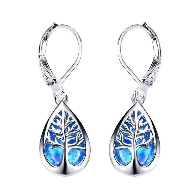 Boucles d'oreilles Arbre de vie en opale et argent