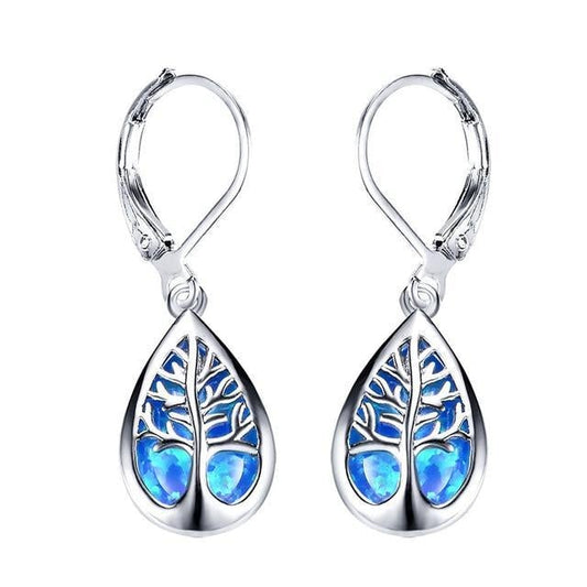 Boucles d'oreilles Arbre de vie en opale et argent