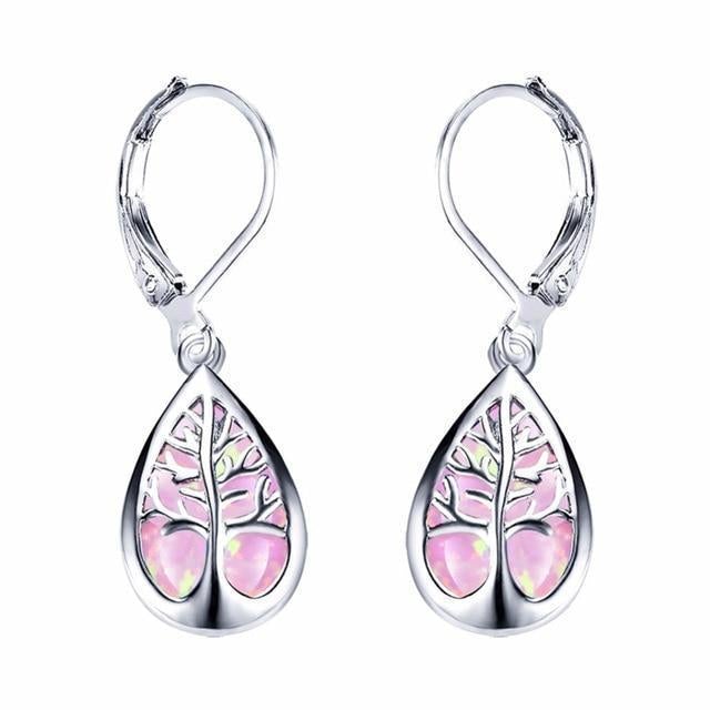 Boucles d'oreilles Arbre de vie en opale et argent