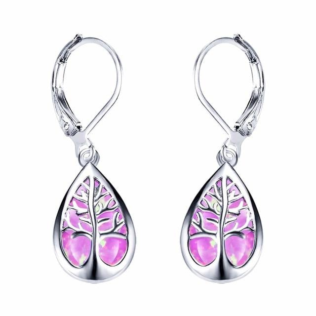 Boucles d'oreilles Arbre de vie en opale et argent