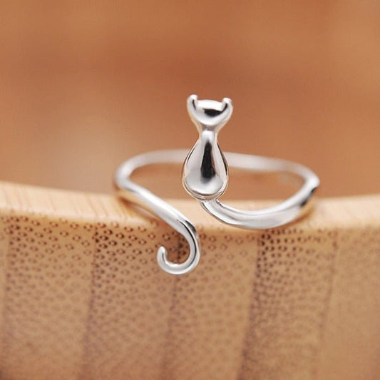 Bague adorable chat en acier inoxydable