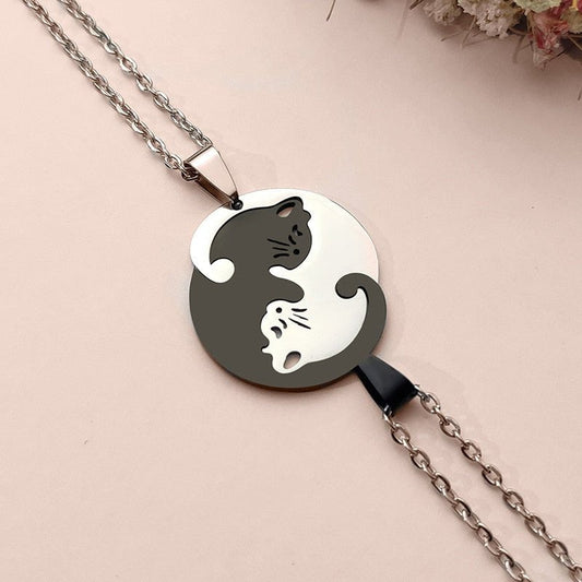 Collier en acier inoxydable avec chat ying yang