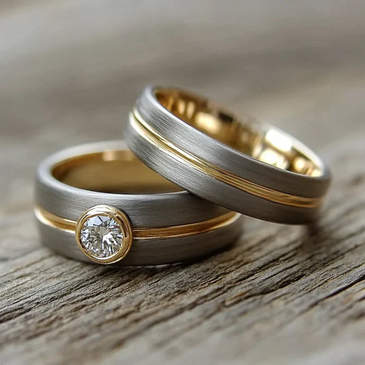 Bague vintage pour couple en zircone dorée